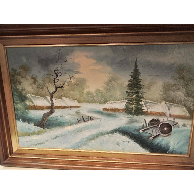 HUILE SUR TOILE PAYSAGE HIVERNAL TSANG