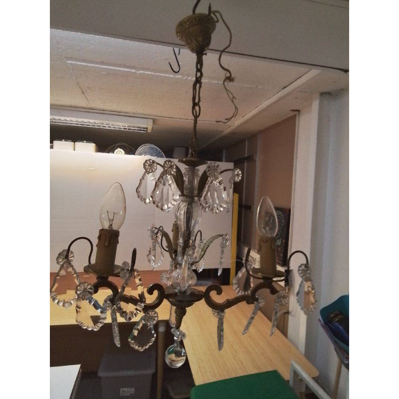 LUSTRE 3 BRANCHES A PAMPILLES 