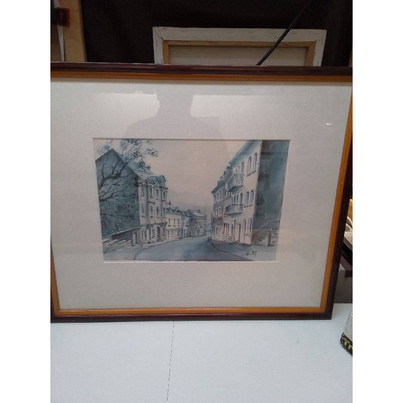 REPRODUCTION AQUARELLE RUELLE SIGNÉE 