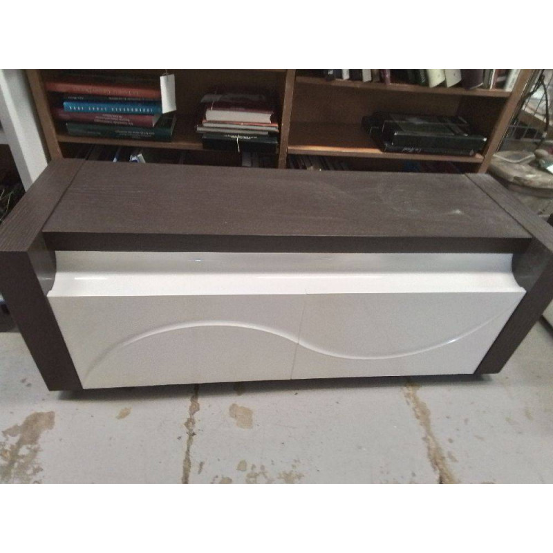 MEUBLE TV BICOLORE 2 TIROIRS + ÉCLAIRAGE 
