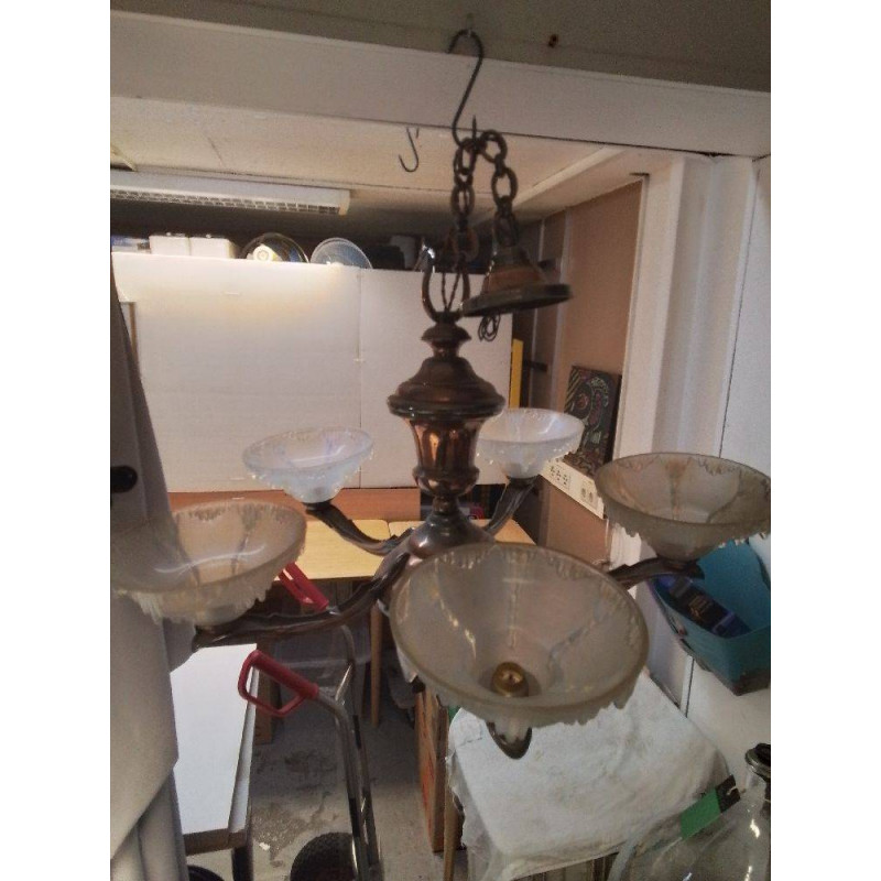 LUSTRE 5 BRANCHES STYLE ART DECO EZAN