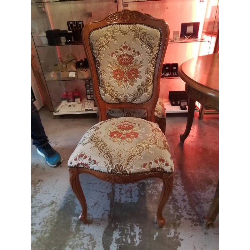 LOT DE 6 CHAISES MERISIER VELOURS FLEURI STYLE LOUIS XV