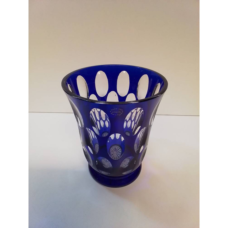 VASE TON BLEU CRISTAL POLONAIS 