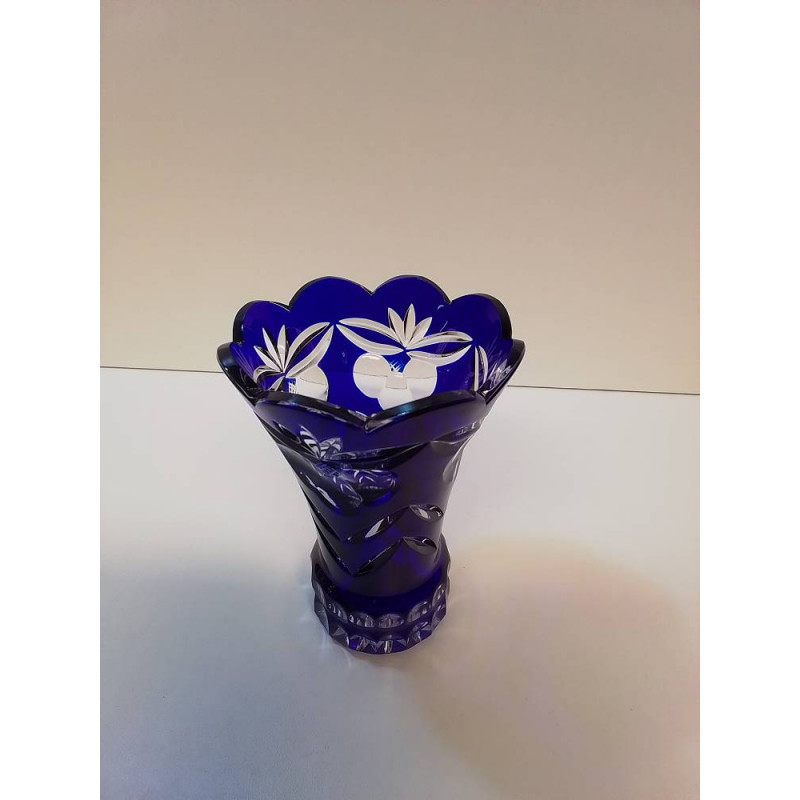 VASE CRISTAL CISELÉ COBALT 