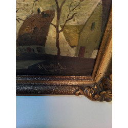 HUILE SUR PANNEAU SIGNÉE VUE EGLISE 