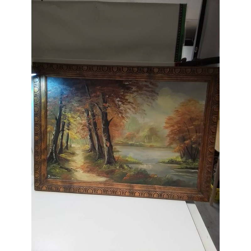 HUILE SUR TOILE CHEMIN EN FORET 