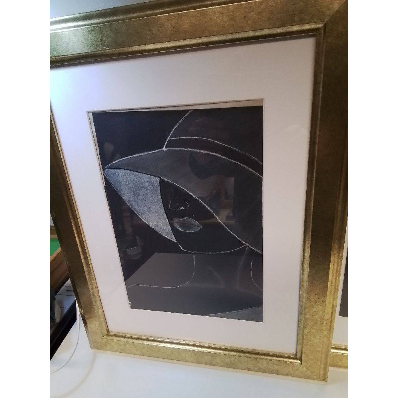 DESSIN NOIR ET BLANC CADRE DORÉ 