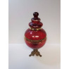 BONBONNIERE VERRE ROUGE SOCLE LAITON 