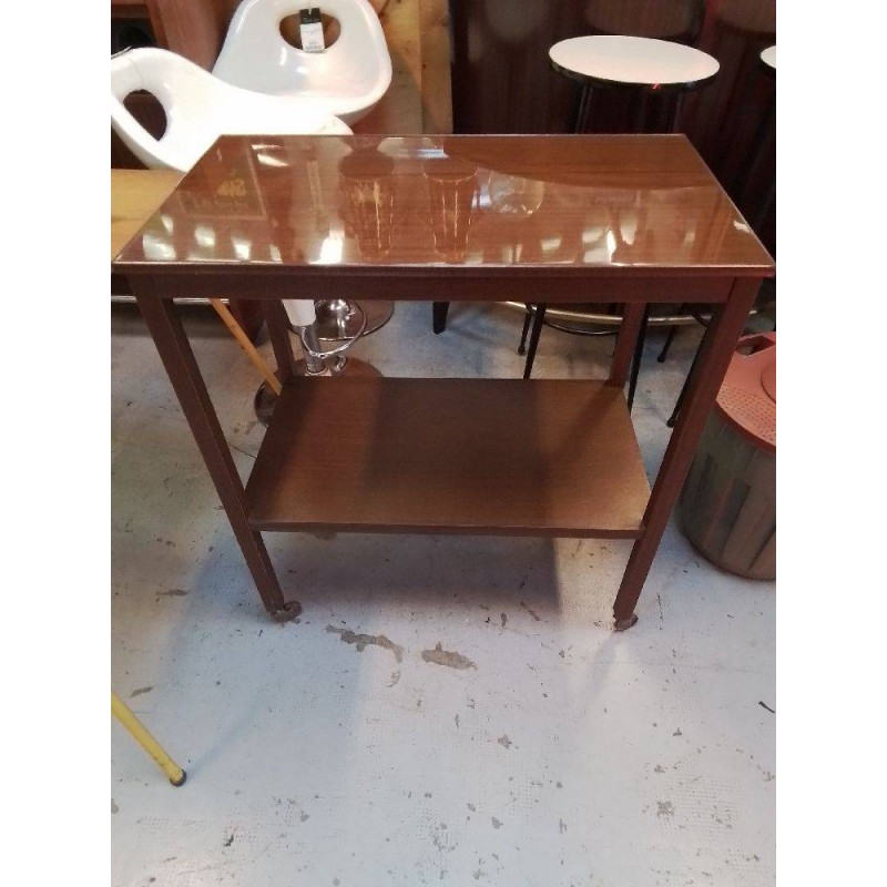 CONSOLE A ROULETTES FORMICA BRUN