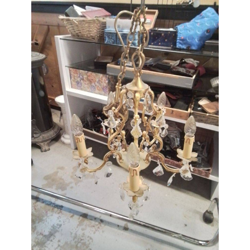 LUSTRE BRONZE 5 FEUX A PAMPILLES 