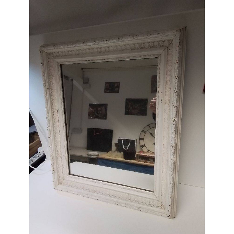 MIROIR BOIS PATINE BLANC