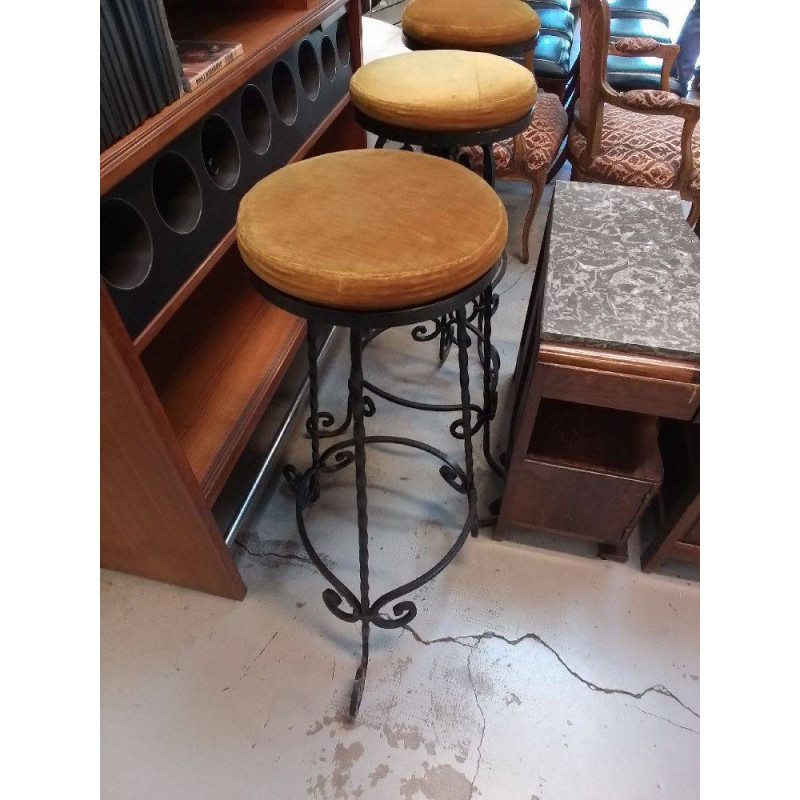 TABOURET FER FORGÉ TISSUS MOUTARDE LA PIECE 