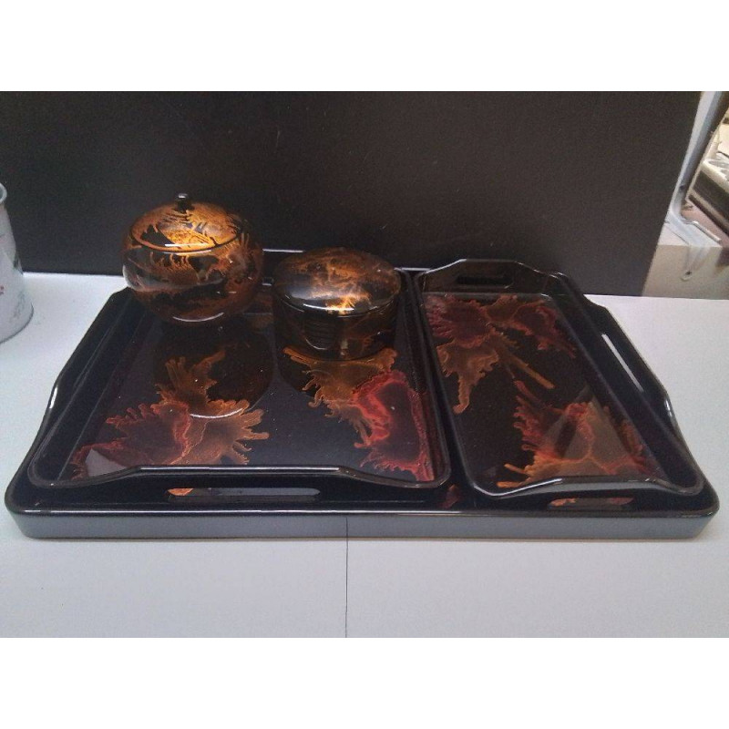 SET BOIS LAQUÉ STYLE ASIATIQUE 