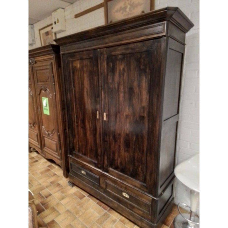 ARMOIRE ANCIENNE 2 PORTES 3 TIROIRS 