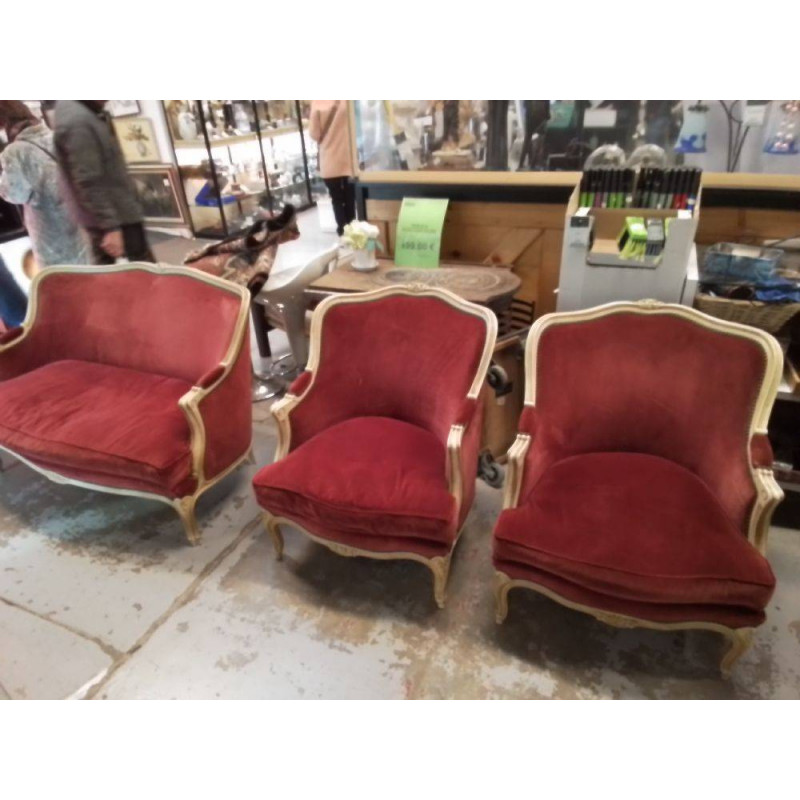 SALON DE STYLE 2+1+1 VELOURS ROUGE 