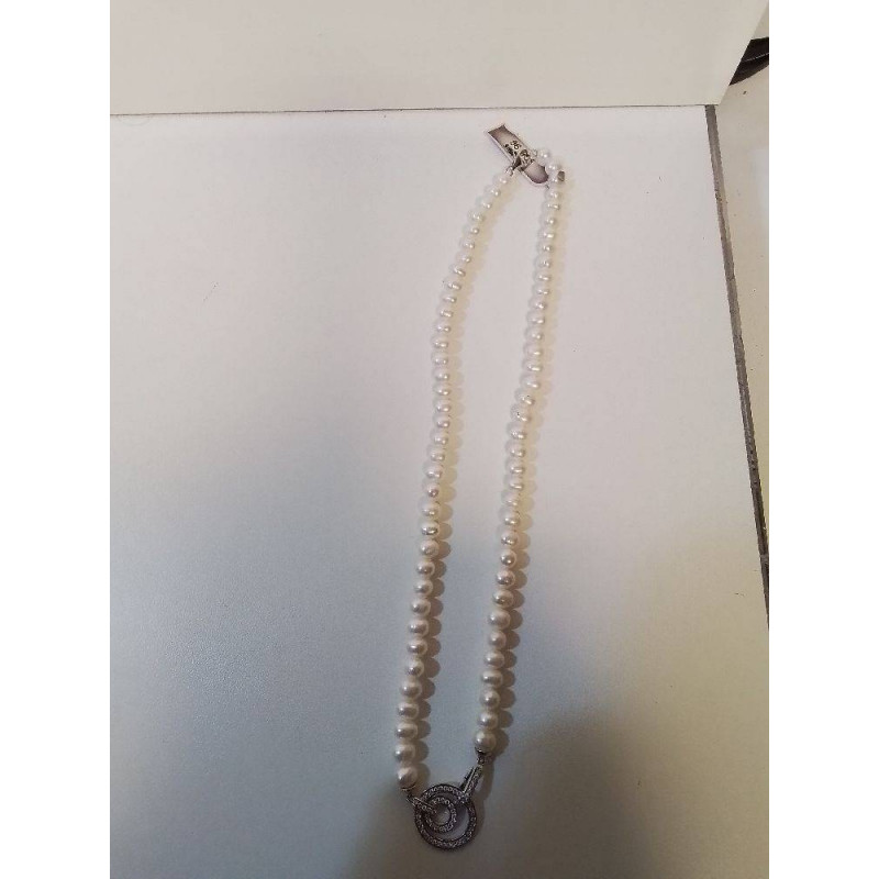 COLLIER PERLES MONTURE ARGENT