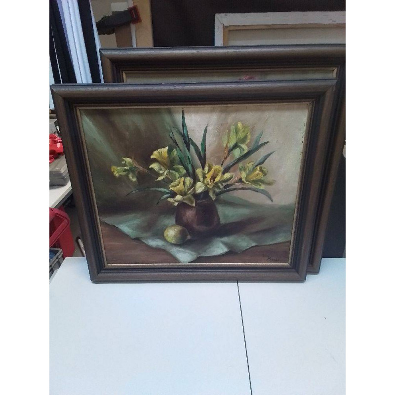 HUILE SUR TOILE NATURE MORTE FLEURS JAUNE SIGNEE LILY KRELL