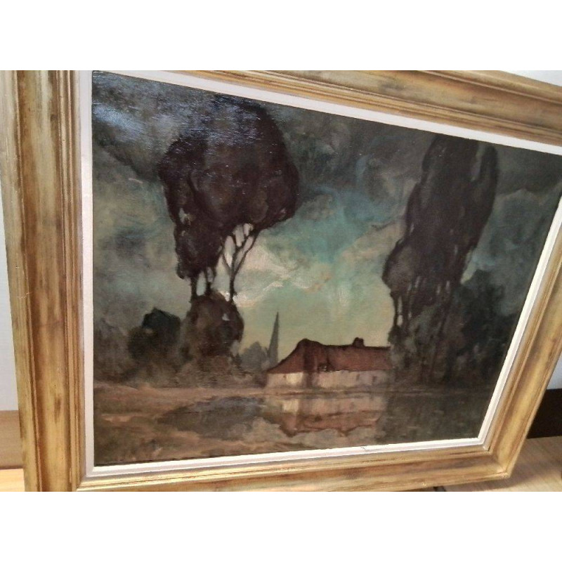 HUILE SUR TOILE ECOLE FLAMMANDE CADRE DORÉ 