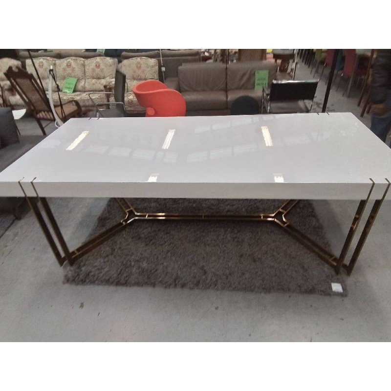 TABLE INTERDESIGN LAQUÉ BLANC PIED LAITON + ALLONGES *