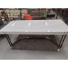 TABLE INTERDESIGN LAQUÉ BLANC PIED LAITON + ALLONGES *