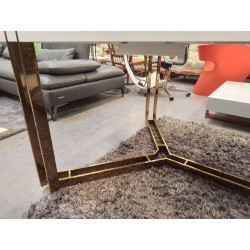 TABLE INTERDESIGN LAQUÉ BLANC PIED LAITON + ALLONGES *