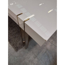 TABLE INTERDESIGN LAQUÉ BLANC PIED LAITON + ALLONGES *