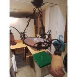 LUSTRE FER FORGE PATE DE VERRE