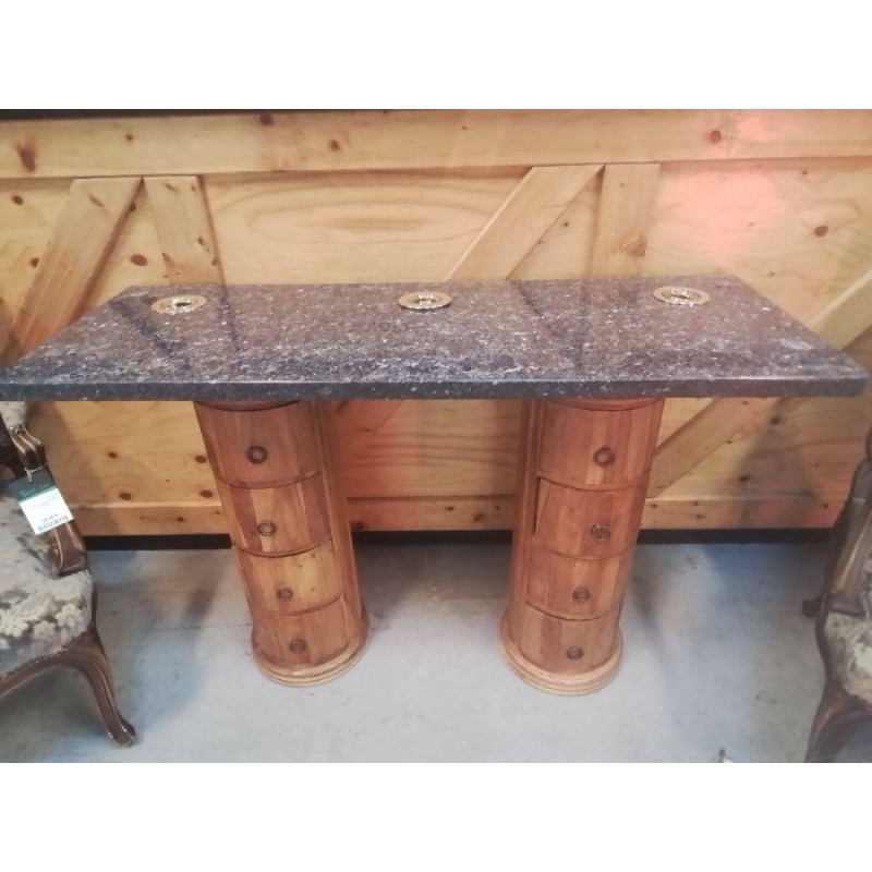 CONSOLE GRANIT PIEDS BOIS EXOTIQUE