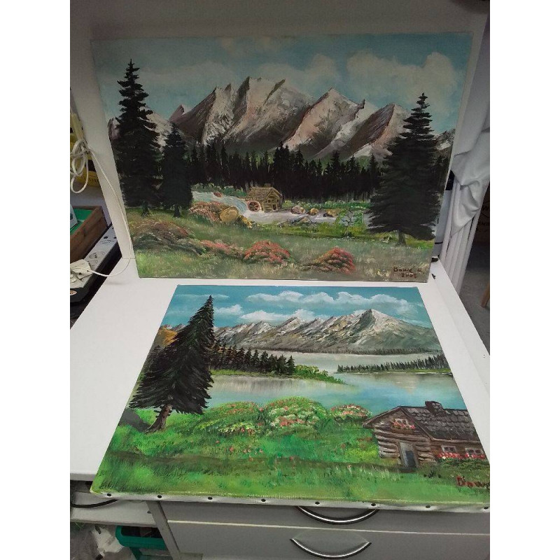 HUILE SUR TOILE VUE MONTAGNE SIGNEE BOWE ROGER LA PIECE 