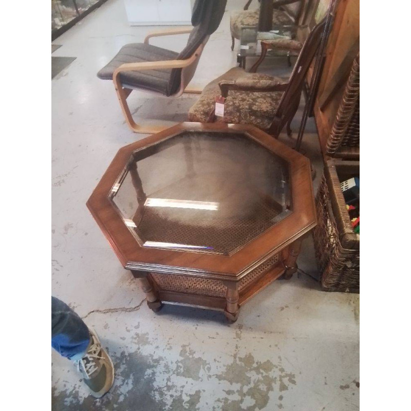 TABLE BOIS ET VERRE OCTOGONAL 