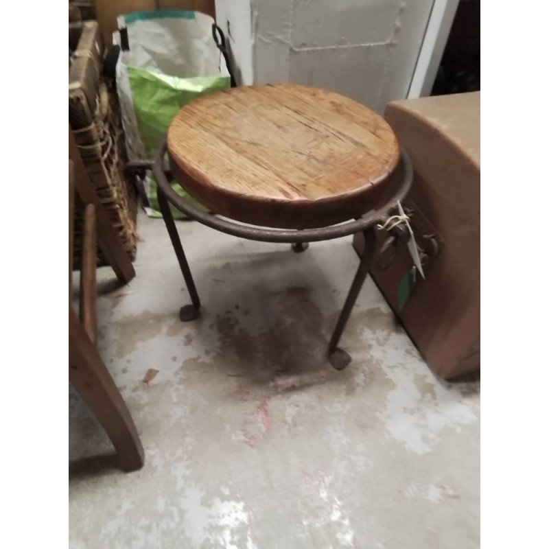 TABOURET FER FORGÉ CHÊNE 