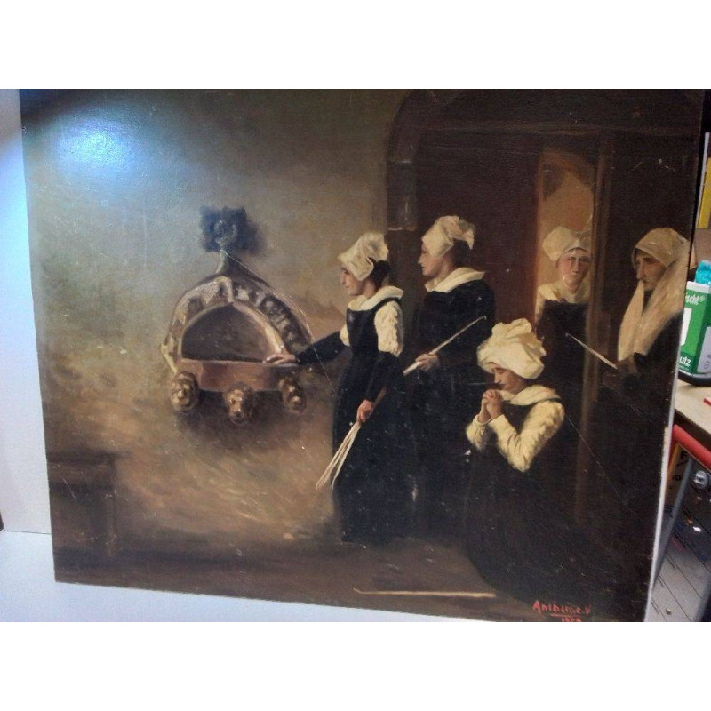 HUILE SUR PANNEAU REPRODUCTION LE BENITIER ANTHIME V.