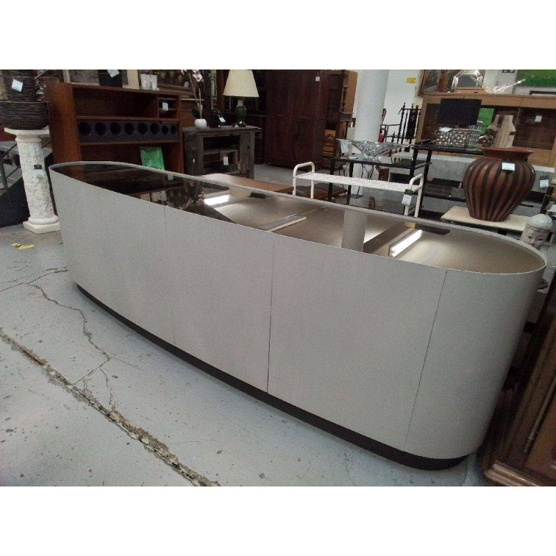 BUFFET BAS CANTORI METAL FINITION ARGILE ET MIROIR FUMÉ 