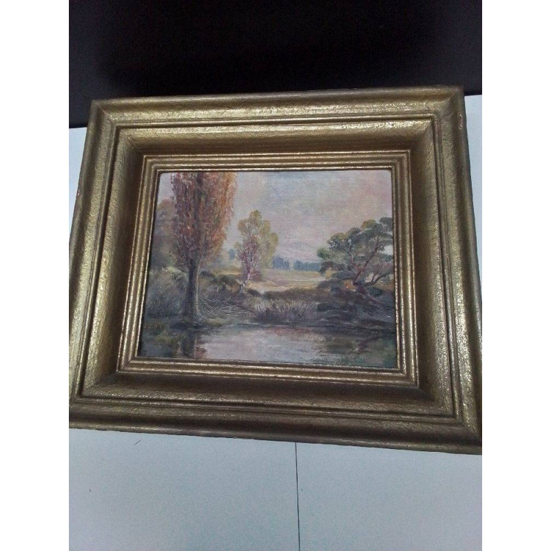 HUILE SUR PANNEAU SIGNÉE PAYSAGE DE RIVIÈRE 