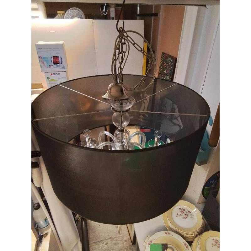 SUSPENSION LUSTRE 6 BRANCHES VERRE ABAT JOUR GRIS