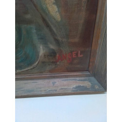 HUILE SUR PANNEAU POTERIE SIGNEE ANGEL