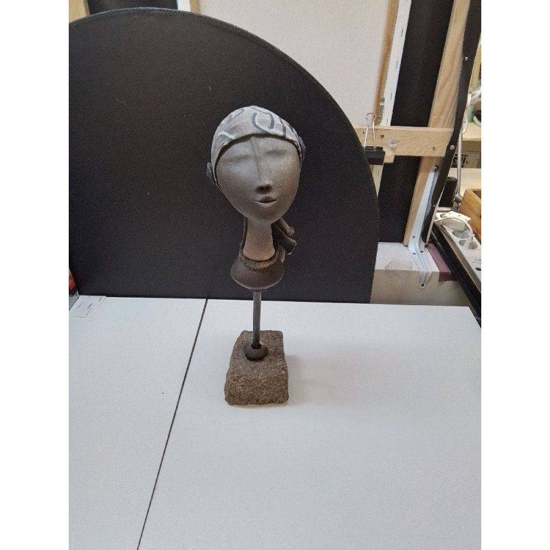 SCULPTURE TETE AFRICAINE CÉRAMIQUE 