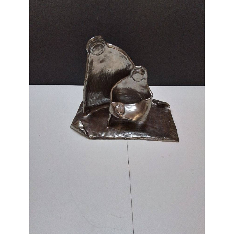 SCULPTURE RELIGIEUSE CÉRAMIQUE STYLE MÉTAL 