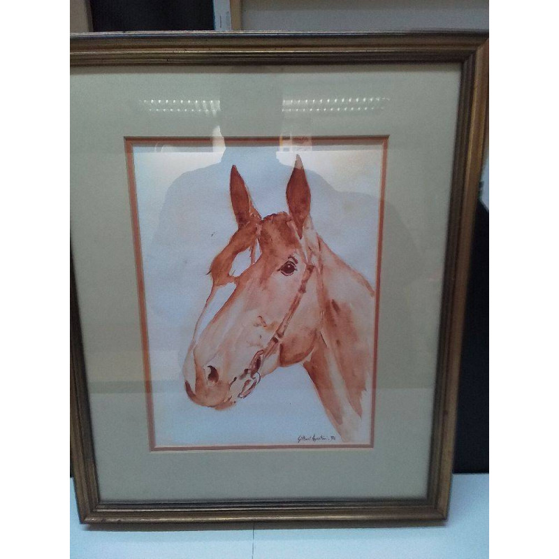 CADRE AQUARELLE SIGNÉE CHEVAL 