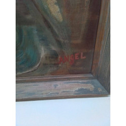 HUILE SUR PANNEAU POTERIE SIGNEE ANGEL