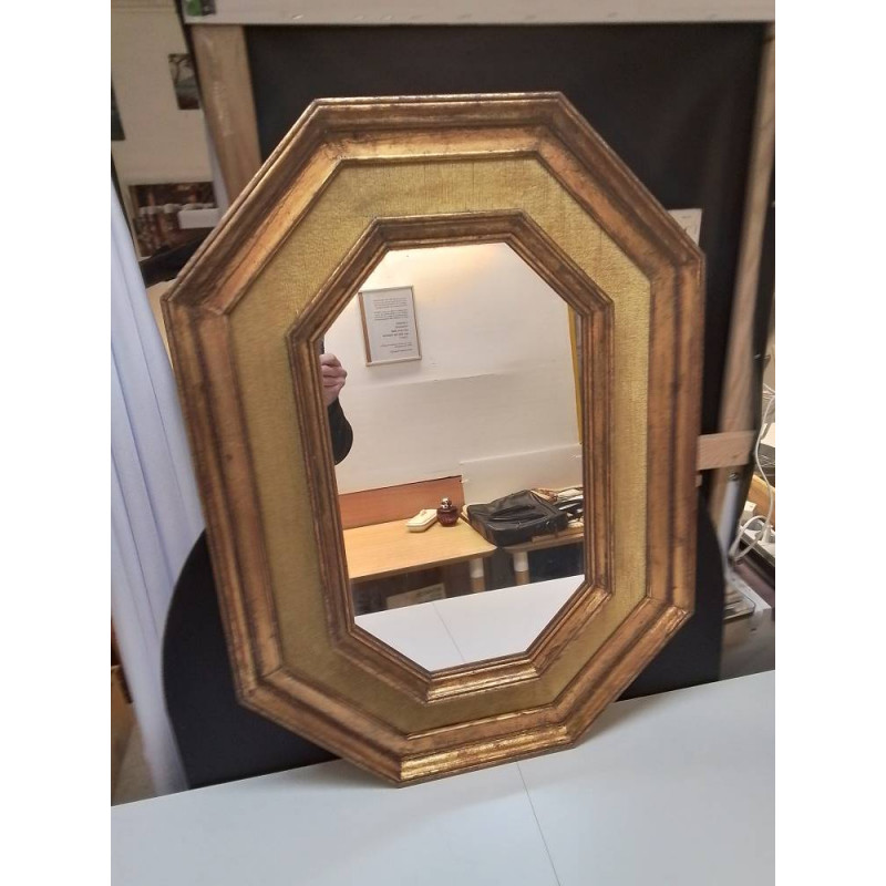 MIROIR OCTOGONAL BORD DORE ET VELOURS