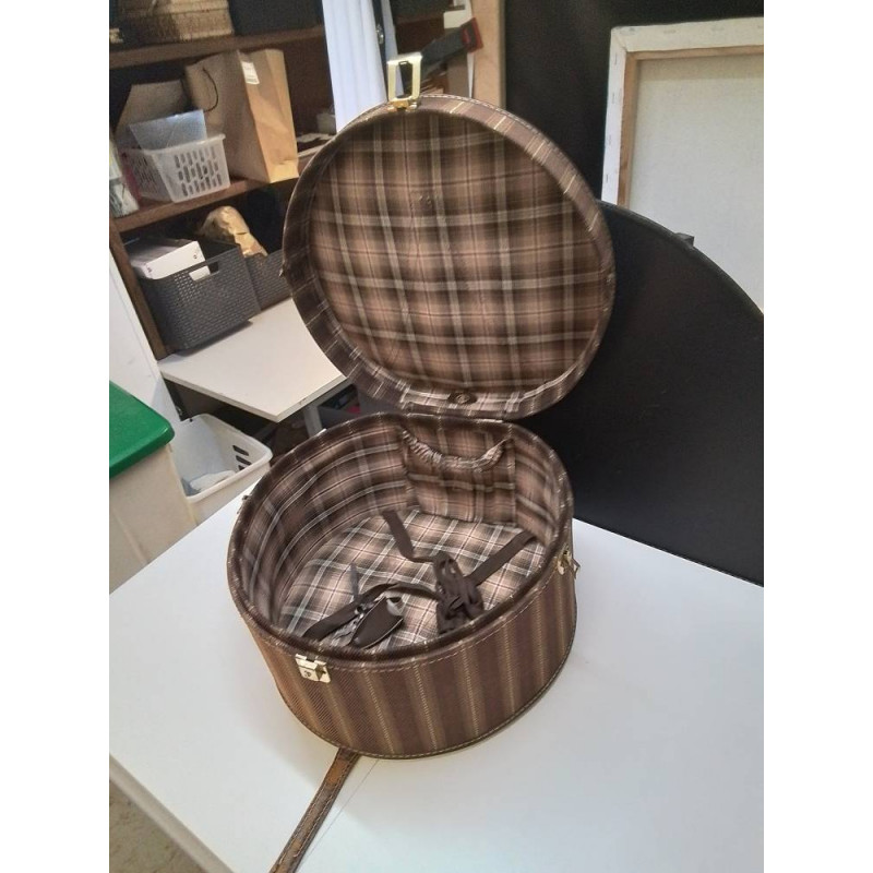 BOITE A CHAPEAU VINTAGE BRUNE BOFCHA AVEC CLE 