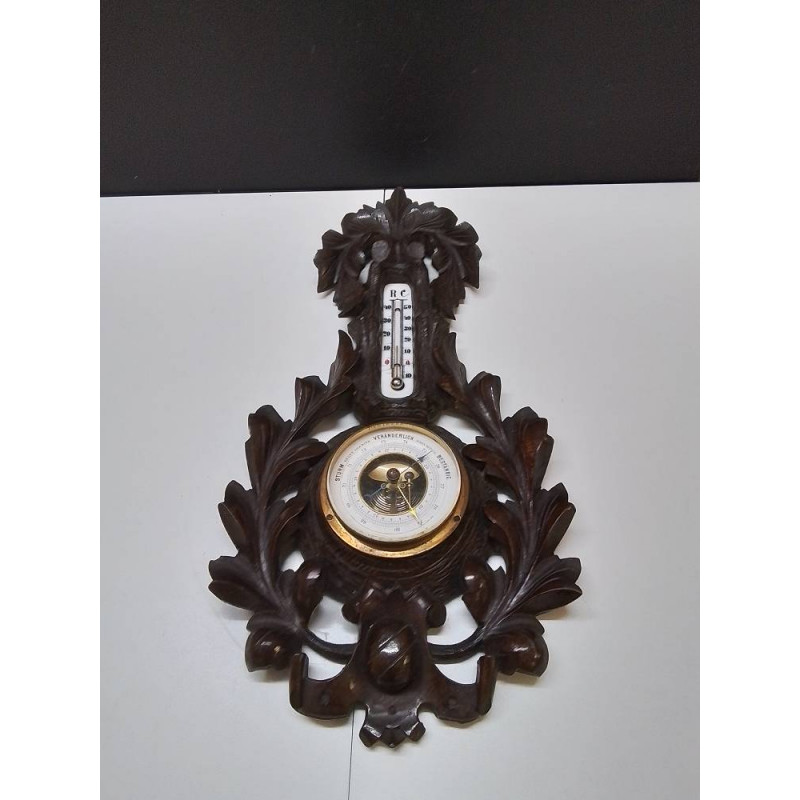 BAROMETRE EN BOIS SCULPTÉ ANCIEN