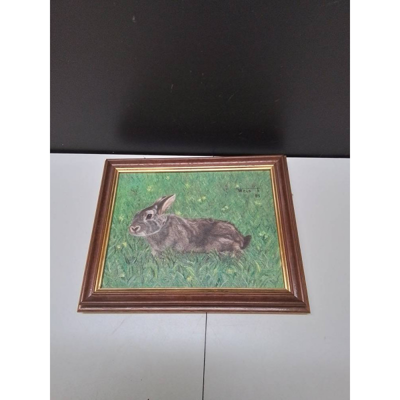 HUILE SUR TOILE SIGNE F WEIS LAPIN