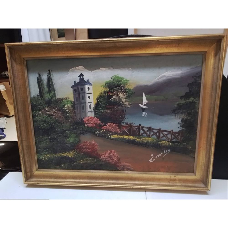 HUILE SUR TOILE BORD DE LAC 