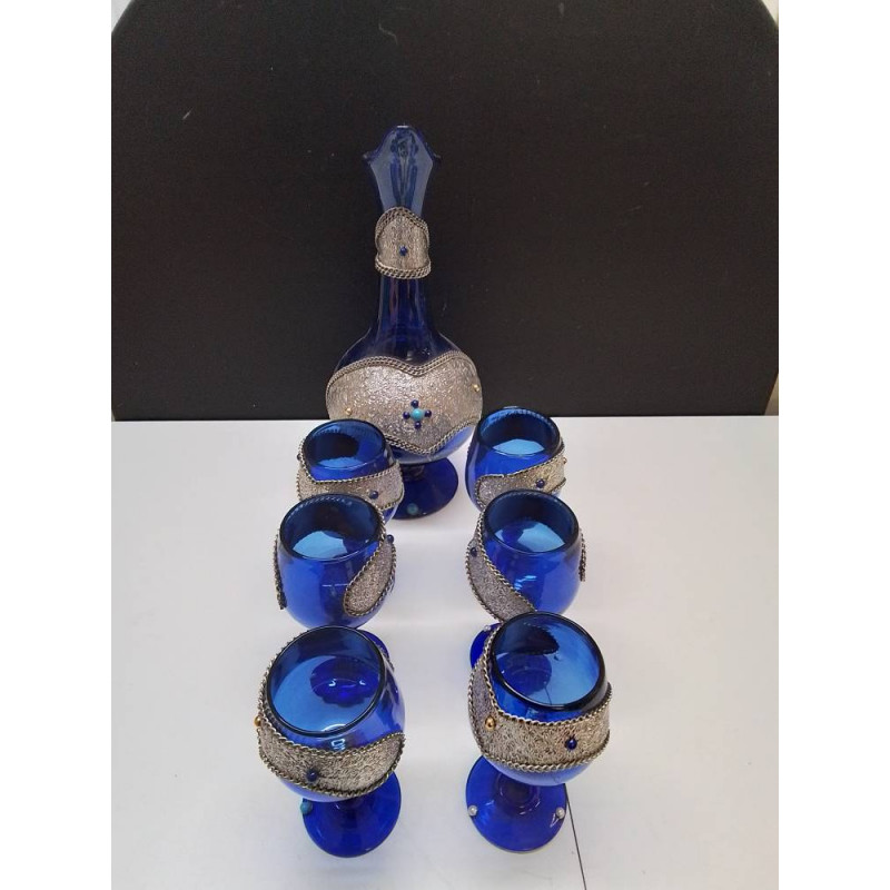 CARAFE + VERRES BLEUS