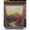 HUILE SUR TOILE ANCIENNE SCENE MONTAGNE A L’AUTOMNE