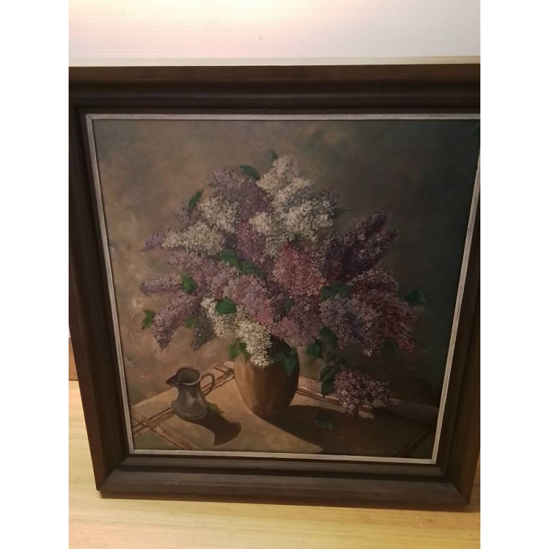 HUILE SUR TOILE LILAS SIGNÉE 