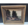 HUILE SUR PANNEAU CHALET CADRE DORÉ 
