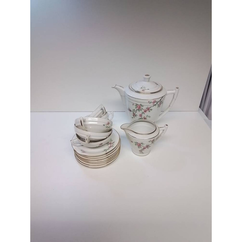 SERVICE A CAFE MOTIF FLEURS PORCELAINE DE LIMOGES